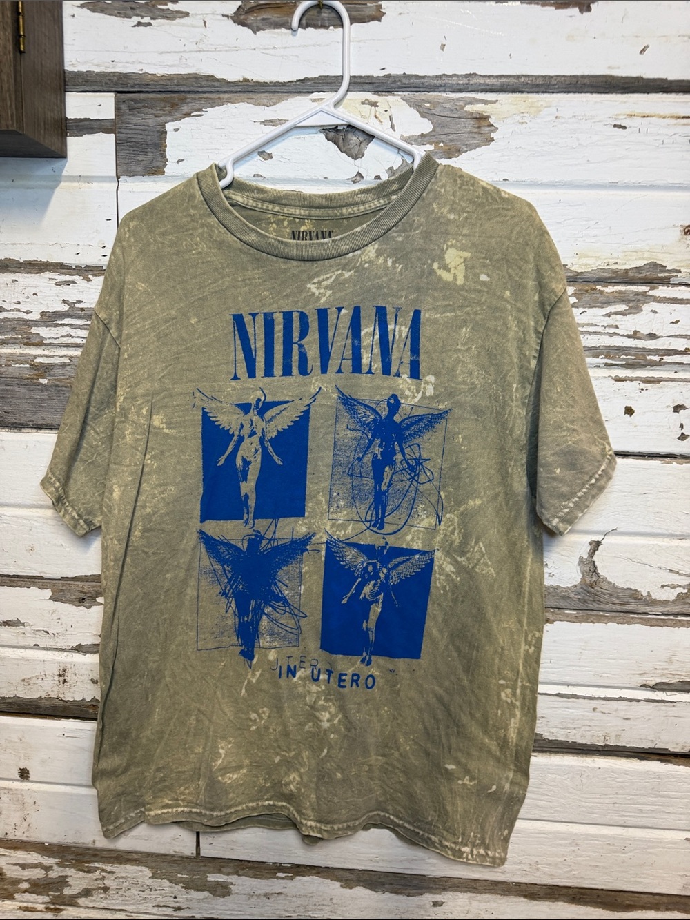 NIRVANA Olive Green Tee with Bold Blue In Utero Graphics(35